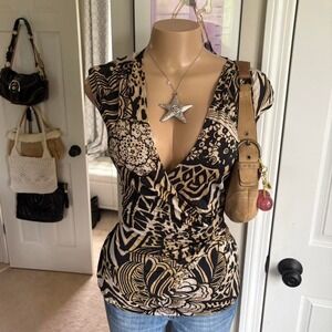 y2k 2000s cache leopard abstract wrap tank top